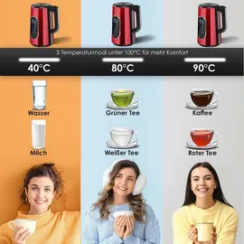 Kesser KESSER® Wasserkocher Edelstahl 1.7 Liter LED-Anzeige 4-Modi Temperatureinstellung 40°C-100°C 30min Warmhalten elektrischer Teekocher 2200W BPA-Frei Kalkfilter | Easy-Open-Deckel