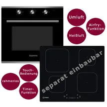 Geratek Backofen und autarken Induktiosnkochfeld Heißluft Umluft Airfryer Funktion analoger Timer 60 cm rahmenloses Touch Control Timer Kindersicherung
