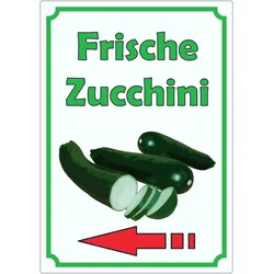 Frische Zucchini Aufkleber Hochkant mit Pfeil links A5 (148x210mm)