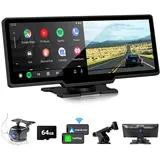 NVKHG Wireless Carplay für CarPlay/Android Auto, mit 9,3 Zoll Carplay Touchscreen, Dualkamera, 4K+1080P Dashcam & Rückfahrkamera, mit AUX IN/Bluetooth/FM/GPS/Siri/Google Assistant