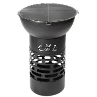 Oleio Feuerschale BBQ Feuertonne + Feuerschale + Grillrost für Holzkohle & Scheitholz schwarz