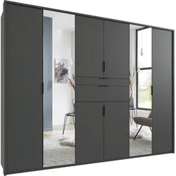 Drehtürenschrank WIMEX "Moldau Kleiderschrank mit Spiegel Schlafzimmerschrank Bestseller", grau (graphit), B:270cm H:208cm T:58cm, Spanplatte, Schränke, Wähle deine Innenausstattung fertig konfiguriert im Schrank