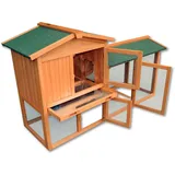 Wiltec 2 Etagen Nagerhaus 1470 x 520 x 855 mm, Hasenstall zweistöckig aus Fichtenholz, mit Bitumeneindeckung und Kotwanne, Kleintierhaus Freilauf Gehege
