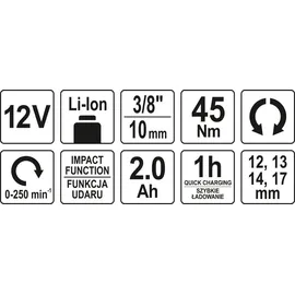 Yato Akku-Schlagschrauber 12V inkl. 1 x 2,0 Ah + Ladegerät