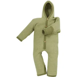 cosilana Baby Overall mit Kapuze und Kratzschutz aus Bio Wolle / Bio Baumwolle Lindgrün-Melange 50/56