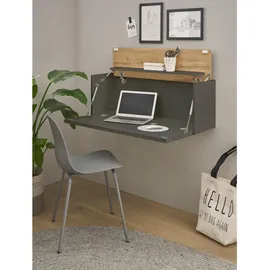 furn.design Sekretär Grau, Eiche Wotan 100 cm, Wandschrank mit klappbarem Oberboden | Gr.: onesize