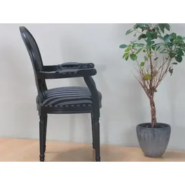 VCM ebuy24 Stühle, Esszimmerstuhl mit Armlehne antik Schwarz, Stoff Schwarz gestreift.