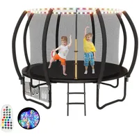 Devoko Trampolin Outdoor mit LED Streifen Ø 305/366/427 cm, vom TÜV Rheinland GS-Zertifikat, Kindertrampolin Gartentrampolin mit Sicherheitsnetz, Rundes Riesentrampolin mit Leiter und Schuhbeutel