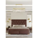 Xlmoebel Schlafzimmer-Set Designer Doppelbett-Set in großem braunem Edelstahl mit Textilbezug, (3tlg.Schlafzimmer Set (Bett + 2x Nachttische), Hergestellt in Europa braun