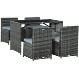 Outsunny Gartenmöbel Rattan Essgruppe Gartenset Sitzgruppe Sofa Garnitur Stahl Grau Metall, Gartenmöbel, Gartenmöbel-Sets