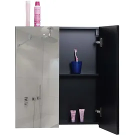 Mendler Spiegelschrank HWC-B19b, Badschrank Hängeschrank, 2 Regalböden hochglanz FSC®-zertifiziert 70x60x16cm ~ schwarz