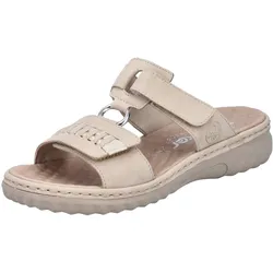 Pantolette RIEKER, Damen, Gr. 37, beige (hellbeige), Lederimitat, klassisch, Schuhe, Sommerschuh, Strandschuh mit regulierbaren Klettverschlüssen