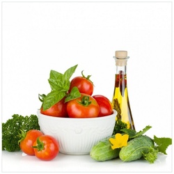 Wallario Memoboard Frische Salatzutaten mit Kräuter-Öl – Tomaten, Gurke, Petersilie grün