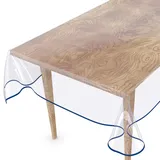 ANRO Tischdecke Transparent abwaschbar Durchsichtig Folie mit Saum in Blau Glasklar Tischfolie Tischschutz PVC Schutzdecke wasserabweisend 140x140cm 0,5mm