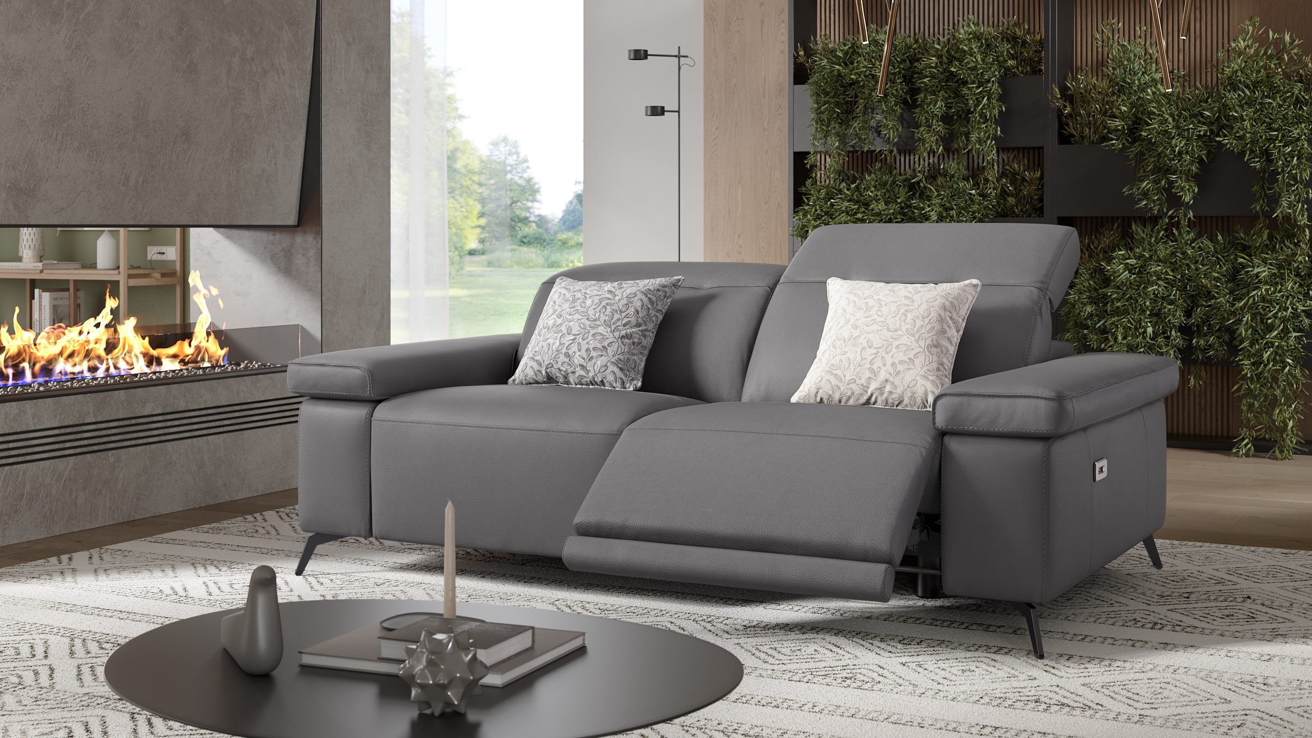 Italienisches Ledersofa URBANA 2-Sitzer Couch - Grau