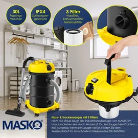 Masko MASKO® Industriestaubsauger Staubsauger Nass Trocken Sauger Aschesauger 2300W + Steckdose Blasfunktion ? Nass-Saugen Industrie-Sauger mit & ohne Beutel beutellos