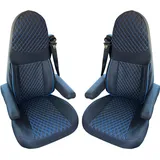 BREMER SITZBEZÜGE Wohnmobil Schonbezüge für Aguti GIS Liner und Milan Sitze | 2er Schonbezug Set inkl. Armlehnen-Bezüge in Schwarz/Blaue Naht | GT406