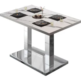GGM Möbel Bistrotisch 120 x 70 x 75 cm Weiß Marmor/Edelstahl