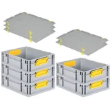 Proregal Spar Set 5x Eurobox Nextgen Color Mit Auflagedeckel & Schiebeschnappverschlüsse HxBxT 12 x 30 x 40 cm Griffe Gelb Geschlossen Glatter Boden