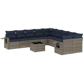 vidaXL Gartensofa-Set mit Kissen, grau, Polyrattan