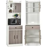 KOMFOTTEU Buffetschrank Hochschrank Holz, Aufbewahrungsschrank mit 3 Türen, Schublade & verstellbarem Regal, Küchenschrank mit Kabellöchern, Vit... - Weiß