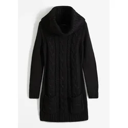 bonprix Strickkleid mit Rollkragen und aufgesetzten Taschen, schwarz, 32/34 (XS)