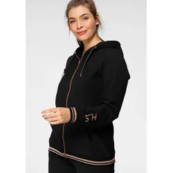 H.I.S Kapuzensweatjacke, mit metallisch glänzenden Details; Große Größe, Gr. 40/42, schwarz, Sweatjacken, 61109018-40