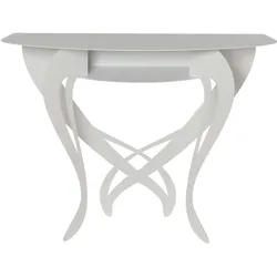Frida-Konsole 110 x 35 x 85 cm aus weiß lackiertem Eisen. Elegantes perforiertes Blumenmuster. Platzsparende Möbel für Eingangsbereich oder Wohnzimmer