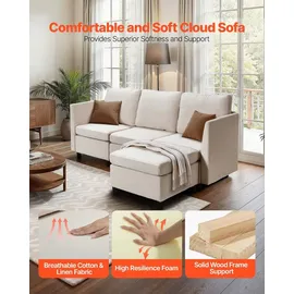Vevor Eckcouch Baumwolle 3-Sitzer Beige