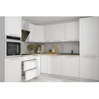 L-Form Küchenzeile KVANTUM 230x270cm Fronten MDF weiß matt HETTICH Vollauszug