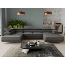 Sofnet Wohnlandschaft Caris U mit Schlaffunktion und einstellbare Kopfstützen, Ecksofa mit zwei Bettkästen, Couch, Sofa, Bettsofa (Graphit (Kronos 22), Ecksofa Rechts)