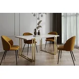 WFL GROUP Esstisch Wolf ausziehbar rechteckig loft mit goldenen Metallbeinen (MADE IN EU, erhältlich in 3 Größen – 120/140/160 cm ausziehbar auf 220/240/260 cm), platzsparender Tisch für Küche, Esszimmer oder Wohnzimmer weiß 120.00 cm x 76.00 cm x 80.00 cm