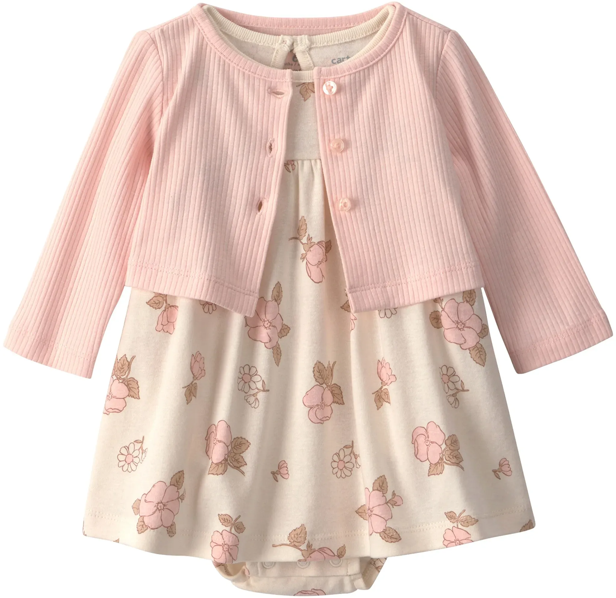 Carter's 2-tlg. Set Bodykleid Flügelarm und Jacke Blumen Rippqualität, natur | mehrfarbig, 62