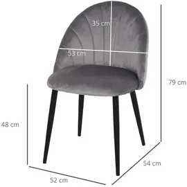 Homcom Esszimmerstühle 2er Set Küchenstuhl Wohnzimmerstuhl Polsterstuhl Bürostuhl mit Rückenlehne Samt Metall Grau 52 x 54 x 79 cm