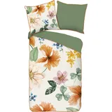 Descanso Bettwäsche Annabelle Satin, 135x200, Biese, Reißverschluss, Wendeoptik, Blumen