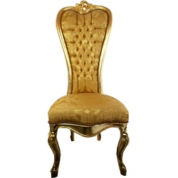 Casa Padrino Barock Thron Stuhl Queen Anne Gold Muster / Gold  - Hochlehnstuhl - Hochlehner