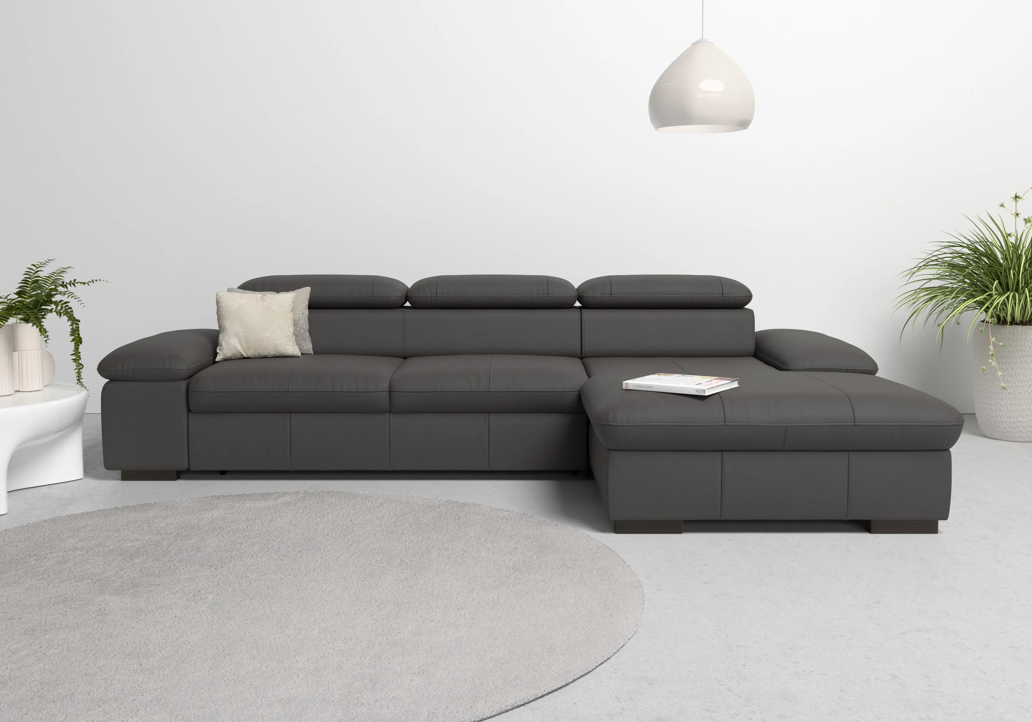 Ecksofa HOME AFFAIRE "Alberto L-Form", braun (mokka), B:286cm H:73cm T:174cm, Luxus-Microfaser Lederoptik (100% Polyester), Luxus-Microfaser ALTARA NUBUCK (100% Polyester), Luxus-Microfaser weich (90% Polyester, 10% Polyamid), Microfaser Antiklederoptik, Sofas, mit Kopfteilverstellung, wahlweise mit Bettfunktion