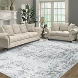 Capslpad Grauer abstrakter Teppich, 160 x 230 cm, moderner Kurzflor-Teppich, weiche Kunstwolle, Wohnzimmerteppich, waschbar, rutschfest, minimalistische Bodenmatte, Teppiche für Wohnzimmer,