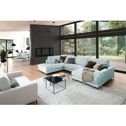 KAWOLA Sofa CARA Wohnlandschaft U-Form Cord hellblau Longchair rechts