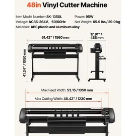 Vevor Vinylschneidemaschine mit 135 cm max. Zufuhrbreite & Doppelklingen & LED-Anzeige, einstellbares Vinyl-Schneideplotter-Set mit Aufkleberbögen & Transferfolien & Signmaster-Software