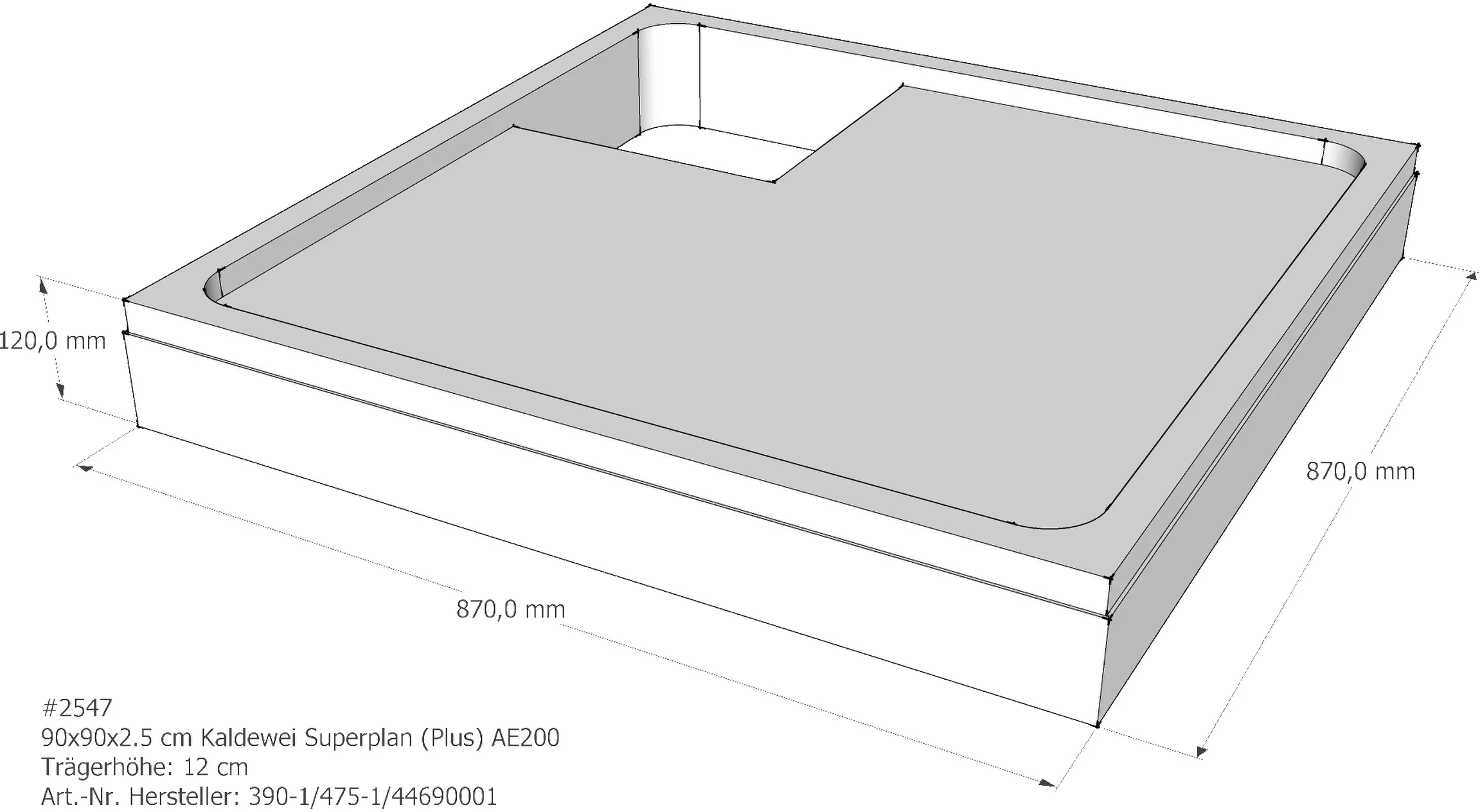 Duschwannenträger Kaldewei Superplan/Classic 90x90x2,5 cm AE200 (siehe Art.-Nr. 1042)