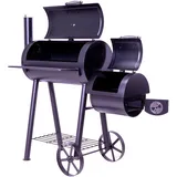 Nexos Trading BBQ Grill Smoker Grillwagen Holzkohlegrill 2 Kammern Barbecue 125x60x120 cm 28 kg Transporträder Temperaturanzeige Stahlblech Lüftungsklappen Ablageflächen