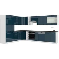 Vicco Winkelküche Fame-Line L-Form 257 cm Dunkelblau Hochglanz/Weiß