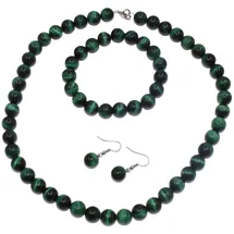 FIRETTI Schmuckset FIRETTI "Multipack Schmuck Geschenk Halskette Edelstein", grün (messingfarben, grün, grün), Schmuck_Sets, Damen, Messing, Schmuckset, Made in Germany - mit Tigeraugen