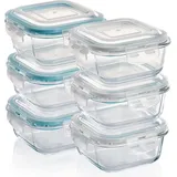 GRIZZLY Glas Frischhaltedosen, Set 6x 520 ml, luftdicht, quadratisch, Click-Verschluss, vielseitige Vorratsdosen für Ofen, Mikrowelle, Gefrierfach