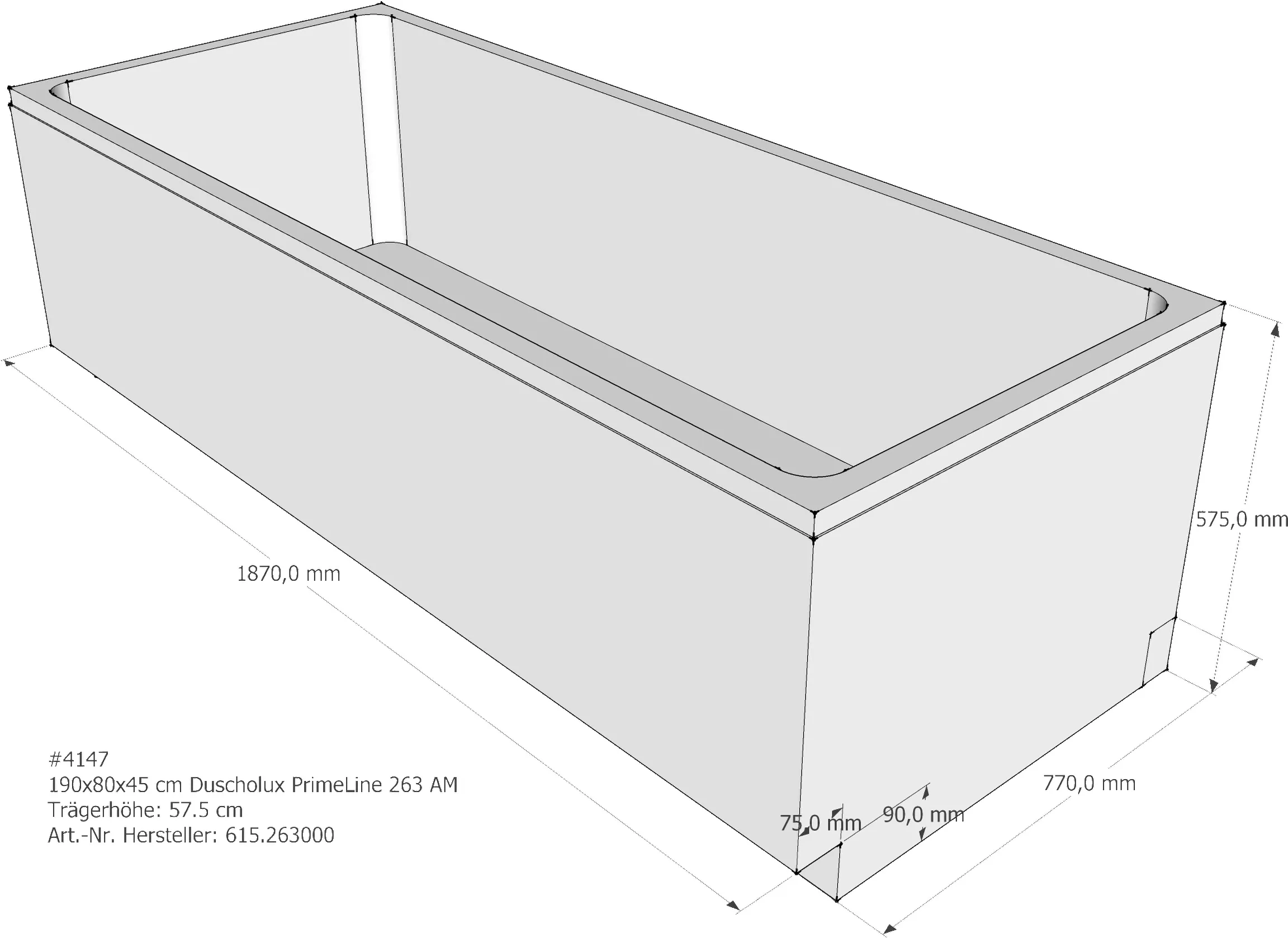 Wannenträger Duscholux PrimeLine 263 190x80x45 cm AM