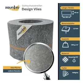 zaun|zu® Sichtschutz Design Vlies für Doppelstabmatten Hellgrau 10x 2,55m