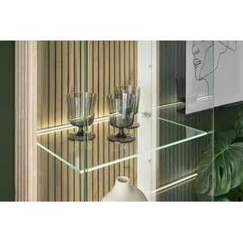 Home Affaire Wohnwand HOME AFFAIRE "HUDSON", weiß (weiß matt tz, applikation evoke eiche mdf tz), B:316cm H:180cm T:42cm, Kastenmöbel-Sets, Wohnwand, mit moderner Rillenoptik, Griffe aus Metall (Schwarz), Breite 316 cm
