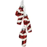 Decoris 3 Christbaumschmuck Zuckerstangen 5cm Glas Weihnachtskugeln Süßigkeiten rot weiß