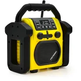 Metronic 477217 Baustellenradio mit Bluetooth stoßfest mit USB-Ladeanschluss Telefon - Werkstatt Radio FM Netzstrom oder Batterien Um während der Arbeit Ihre Musik zu hören - Gelb/Schwarz